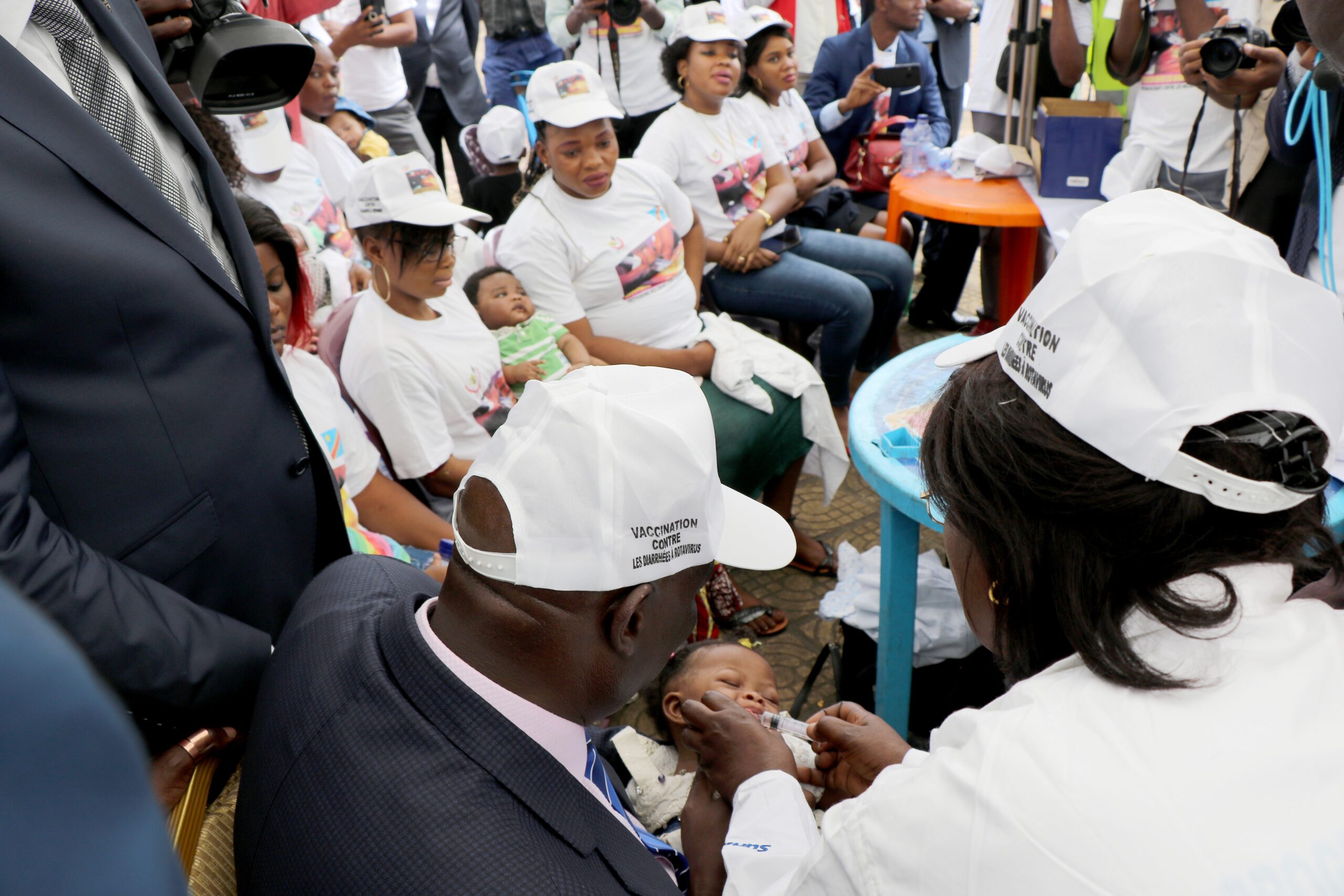 A crowd gathers at the rotavirus vaccine introduction in Kinshasa, DRC, on October 30, 2019.