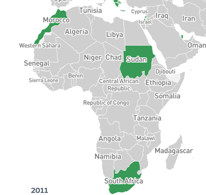 Map of rotavirus introductions in Africa, 2011